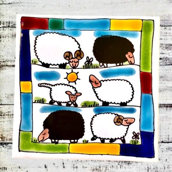 Tile Trivet Hot Plate SHEEP Hand Glazed by Team Owairaka New Zealand - Picture 5 of 11